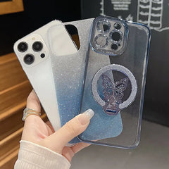 Fashion Trend Magnetic Butterfly Clear Glitter iPhone Case
