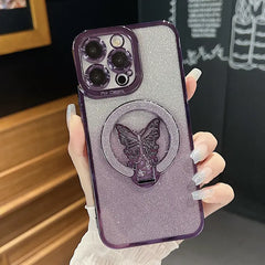 Fashion Trend Magnetic Butterfly Clear Glitter iPhone Case