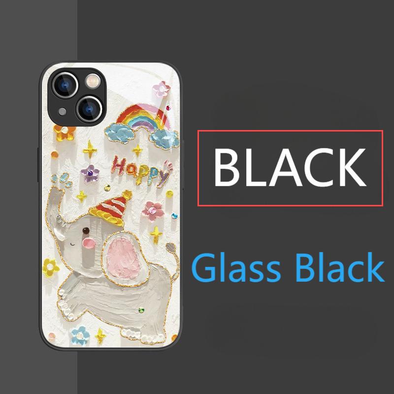 Joyful Splash Rainbow Pachyderm Back glass Dual layer protect iPhone Case