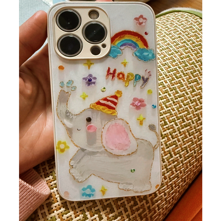 Joyful Splash Rainbow Pachyderm Back glass Dual layer protect iPhone Case