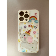 Joyful Splash Rainbow Pachyderm Back glass Dual layer protect iPhone Case