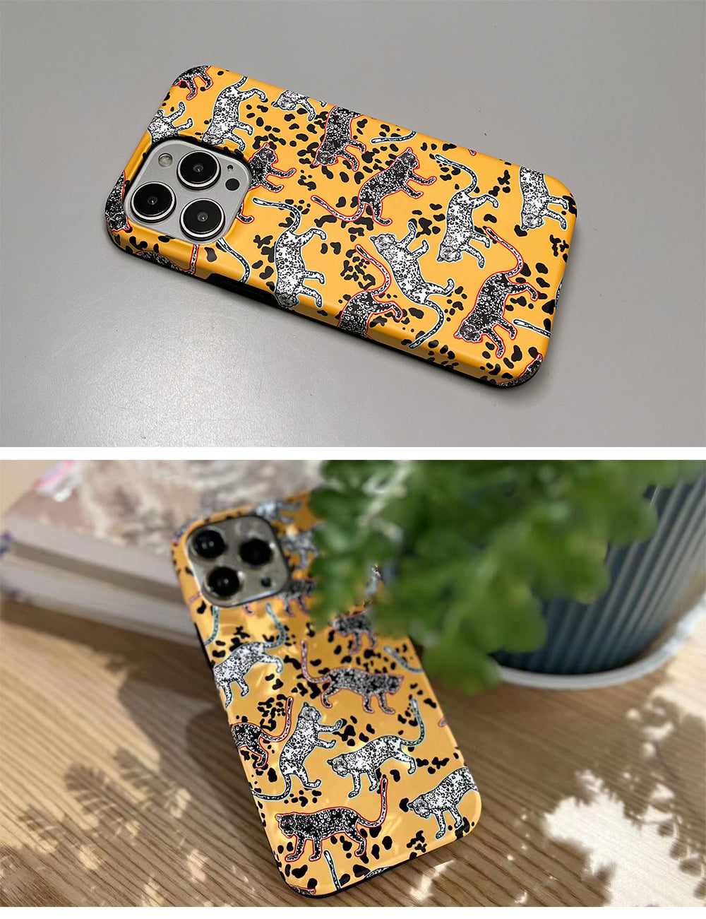 Jungle leopard print bright edge black and white leopard iPhone case