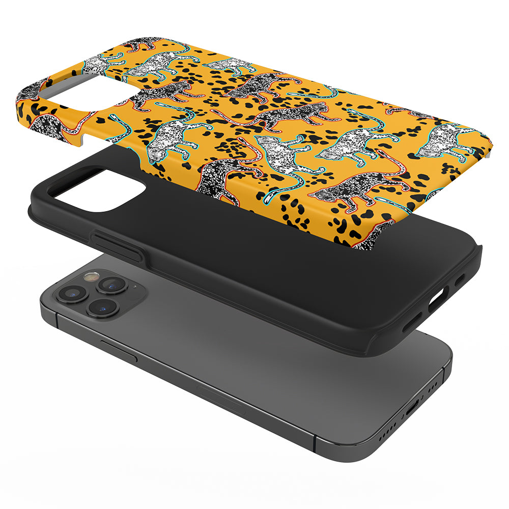 Jungle leopard print bright edge black and white leopard iPhone case