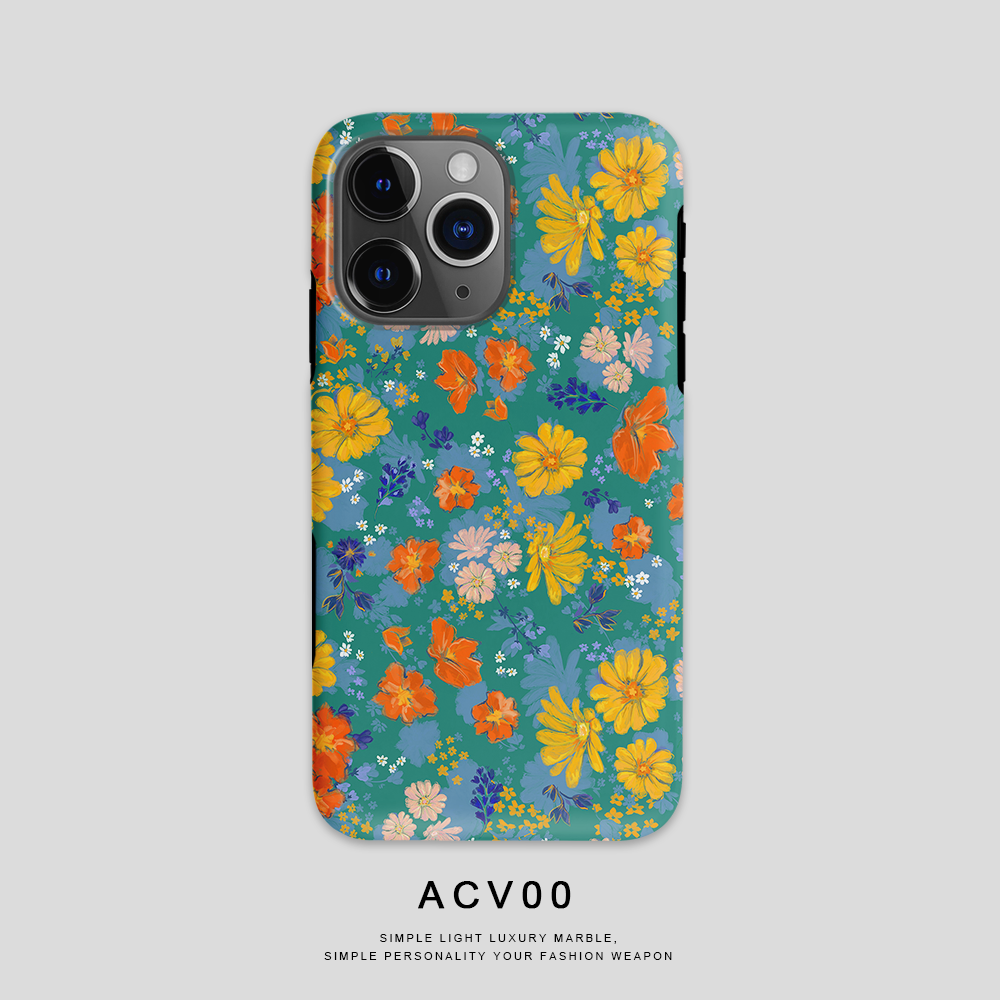 Oil painting chrysanthemums full-covered double-layer protective iPhone case