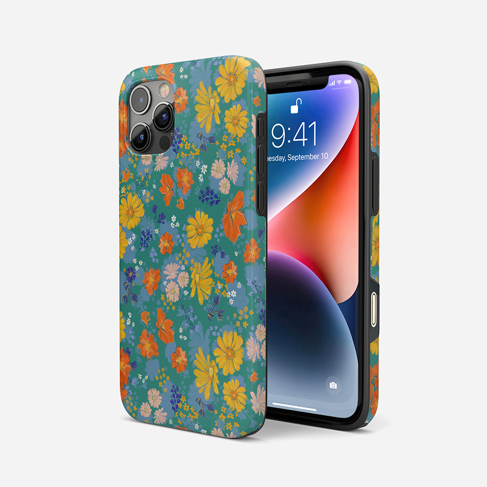 Oil painting chrysanthemums full-covered double-layer protective iPhone case