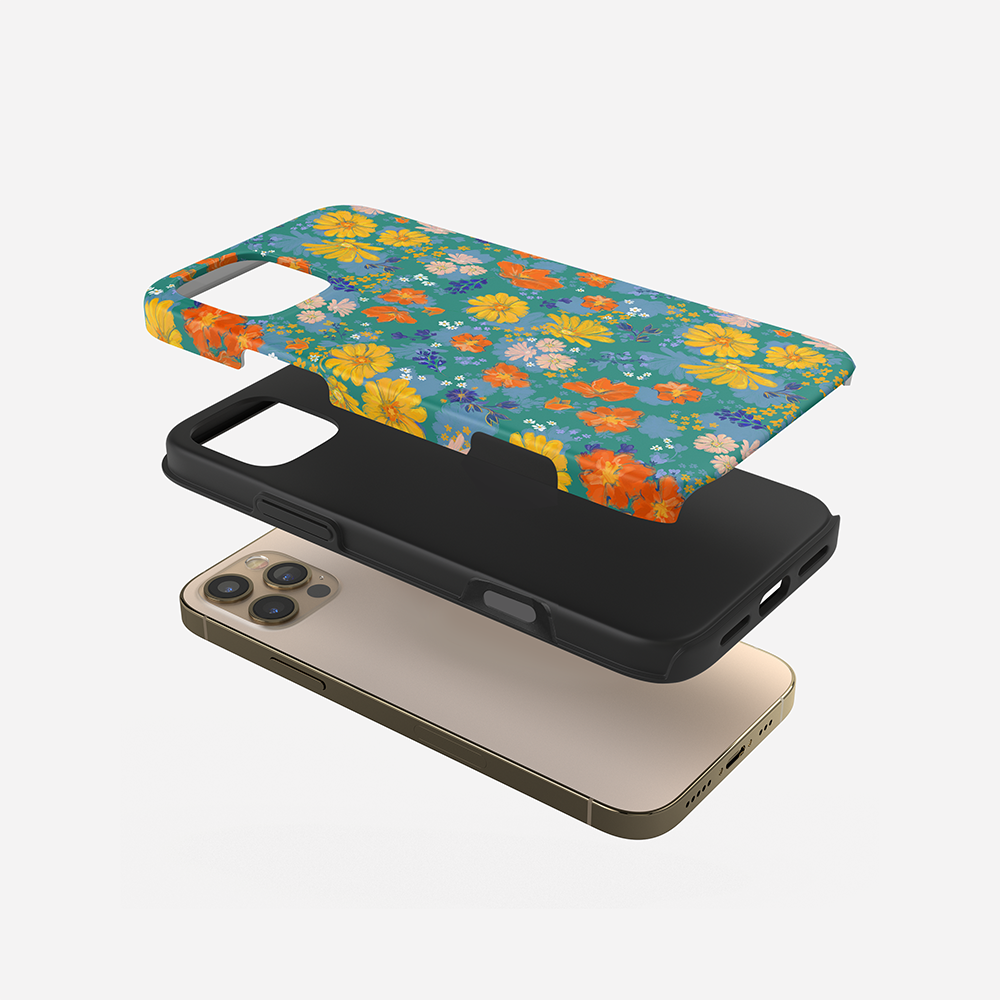 Oil painting chrysanthemums full-covered double-layer protective iPhone case