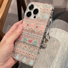 Pink Fair Isle Bear Glitter Ribbon  Knit Lace Trim with chain iPhone Case