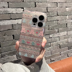 Pink Fair Isle Bear Glitter Ribbon  Knit Lace Trim with chain iPhone Case