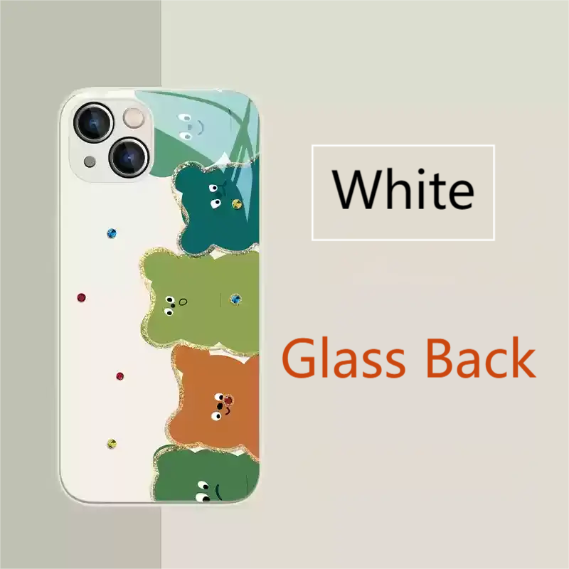 Rainbow Cubs Crystal-Fluff Glam Back glass Dual layer protec iPhone Case