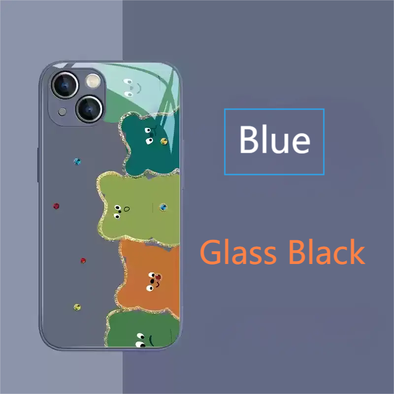 Rainbow Cubs Crystal-Fluff Glam Back glass Dual layer protec iPhone Case