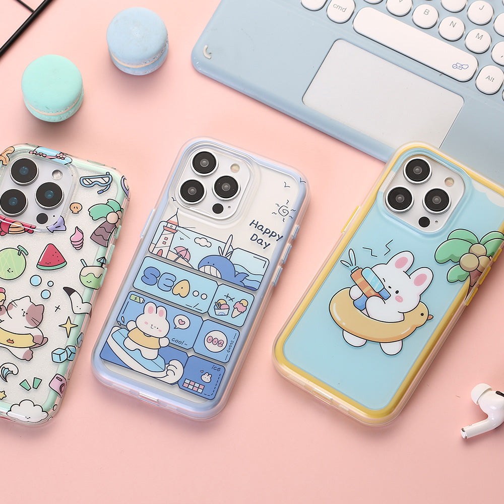 Summer Cool Cute Cat Fruit Ocean Swimming Dual-Layer Protection iPhone Case