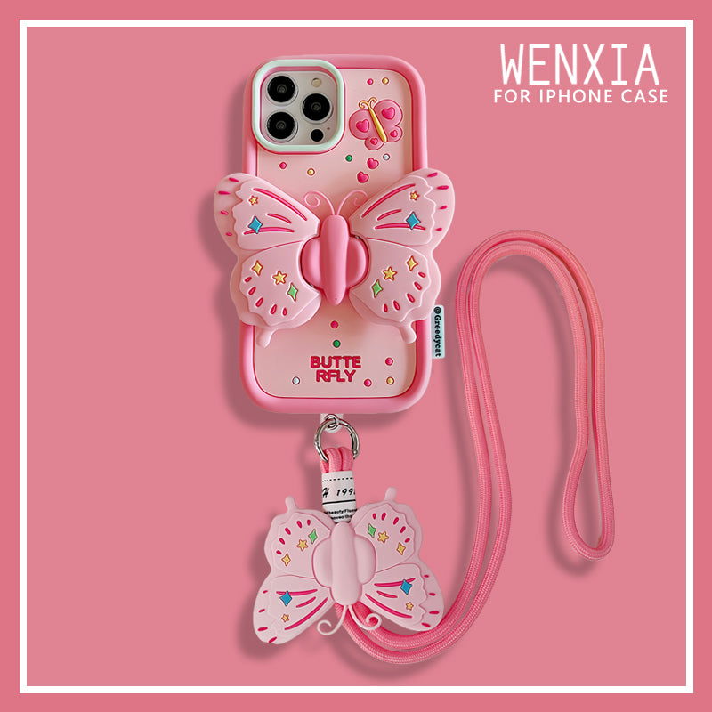 Liquid Silicone Transformable Magical Girl Pink Butterfly iPhone Case