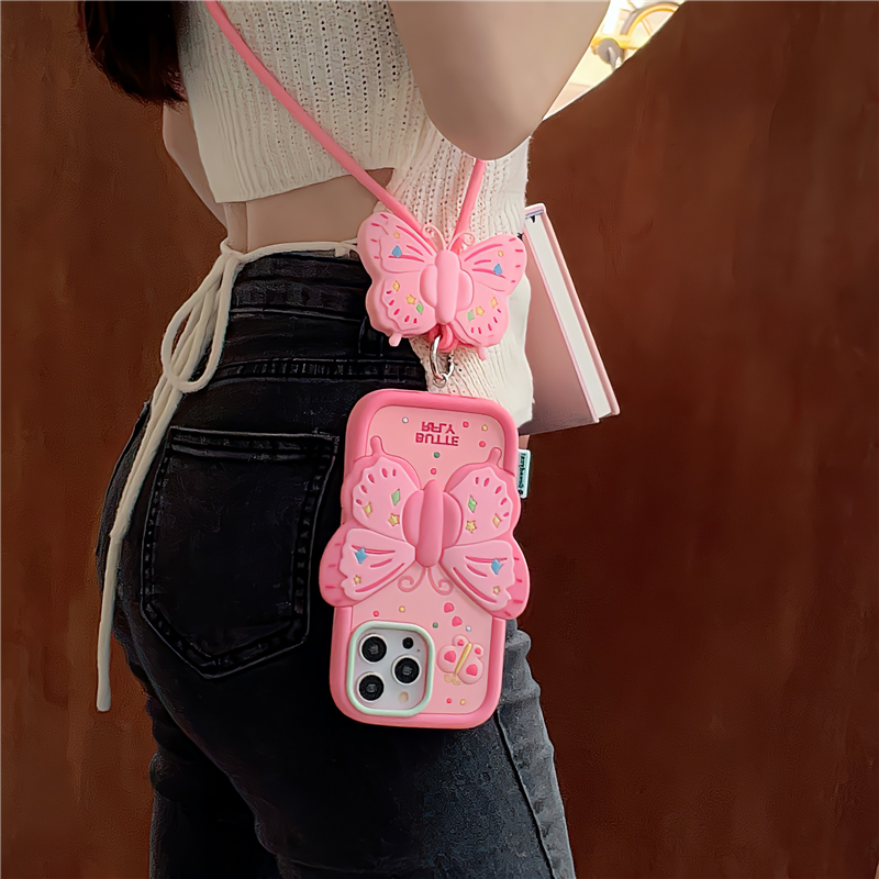 Liquid Silicone Transformable Magical Girl Pink Butterfly iPhone Case