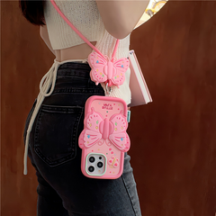 Liquid Silicone Transformable Magical Girl Pink Butterfly iPhone Case