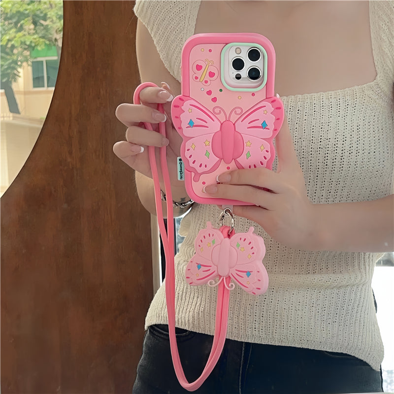 Liquid Silicone Transformable Magical Girl Pink Butterfly iPhone Case