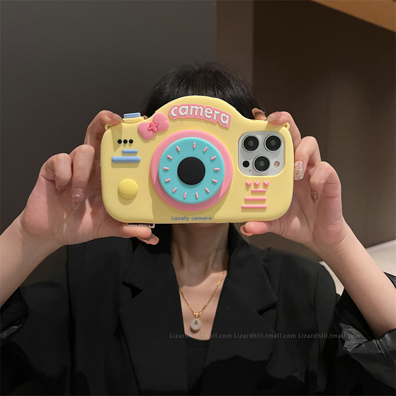 Liquid Silicone Yellow Cream Donut Imitation Retro Camera iPhone Case