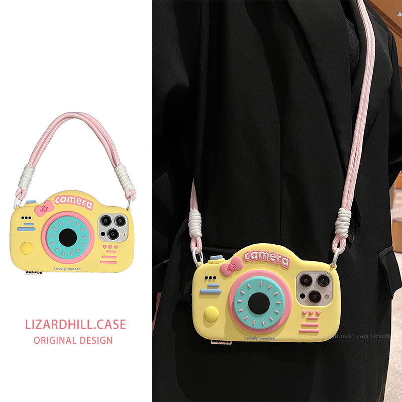 Liquid Silicone Yellow Cream Donut Imitation Retro Camera iPhone Case