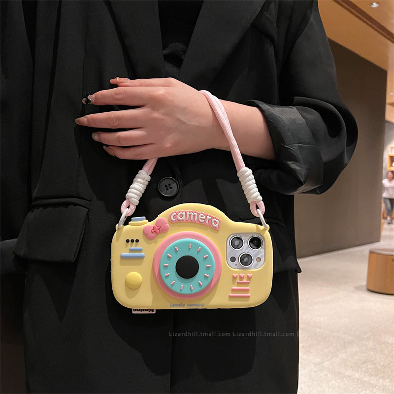 Liquid Silicone Yellow Cream Donut Imitation Retro Camera iPhone Case