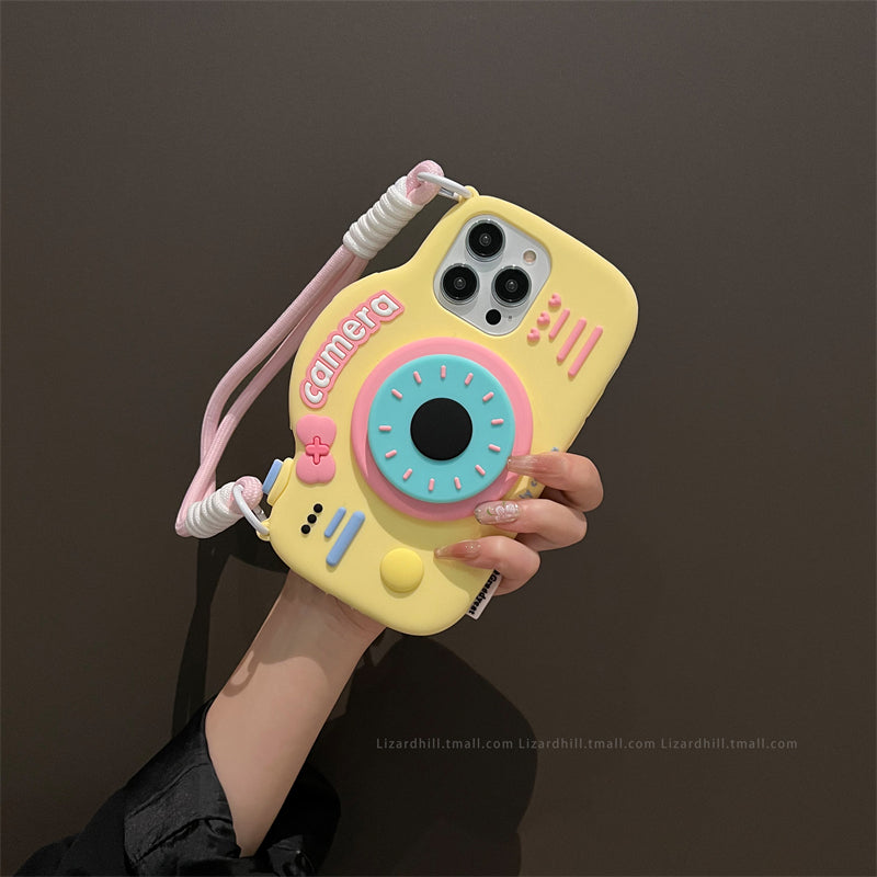 Liquid Silicone Yellow Cream Donut Imitation Retro Camera iPhone Case