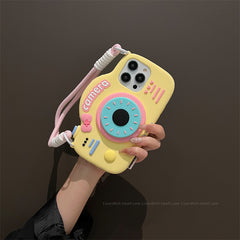 Liquid Silicone Yellow Cream Donut Imitation Retro Camera iPhone Case