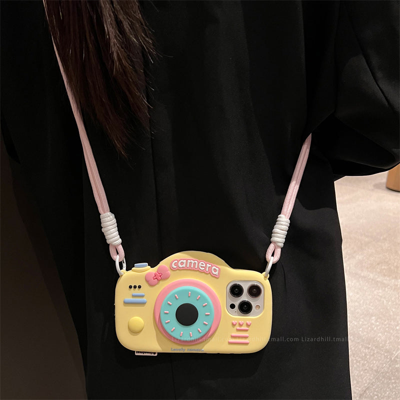 Liquid Silicone Yellow Cream Donut Imitation Retro Camera iPhone Case