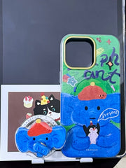 Magsafe funny blue elephant hugging penguin shaking nose iPhone case